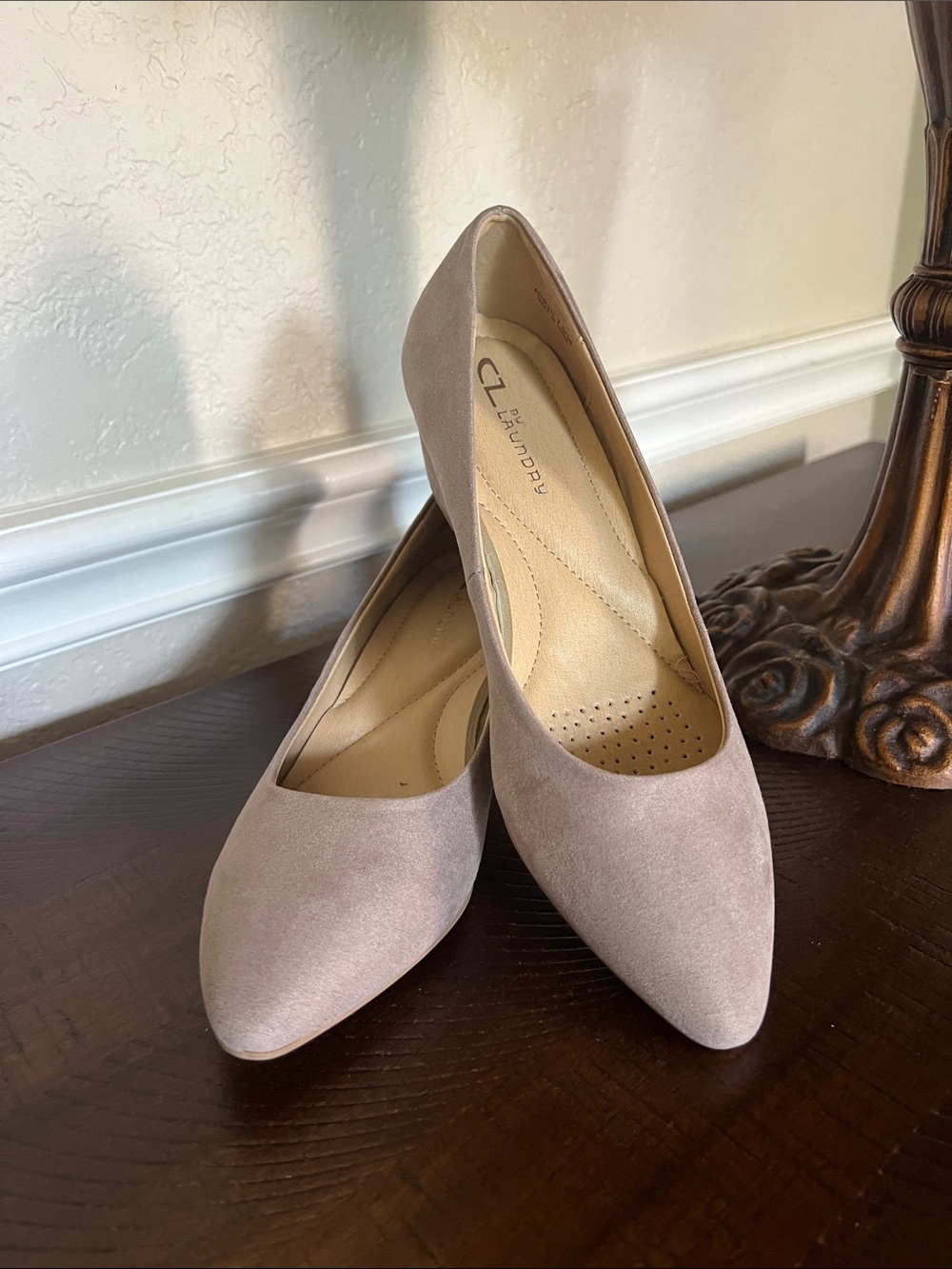 CL by Laundry Dusty Mauve Suede Pointed-Toe Wedge Pumps